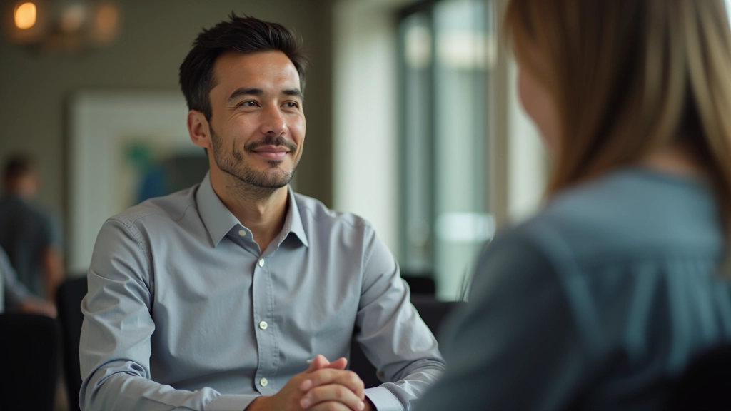 Manager conducting follow-up review meeting with team member to assess decision implementation