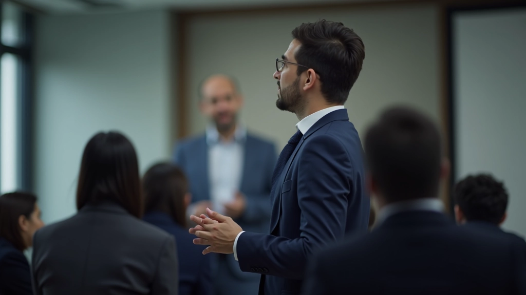 Experienced leader presenting insights to team with engaged and inspiring presence in professional setting