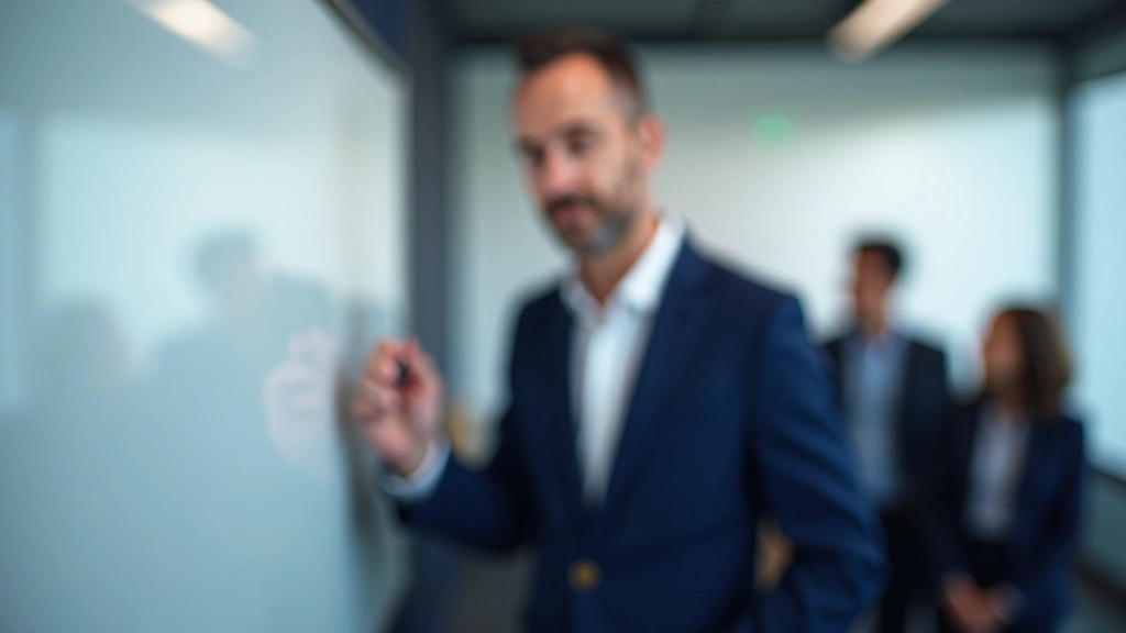 Leader writing strategy on whiteboard while team watches intently from around the table